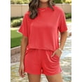thumbnail image 6 of Short Sets for Women 2 Piece Lounge Set Loose Fit Short Sleeve Tops and Shorts Summer Matching Set Red S, 6 of 8