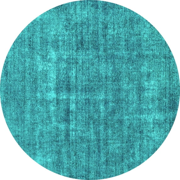Ahgly Company Machine Washable Indoor Round Abstract Turquoise Blue Modern Area Rugs, 4' Round