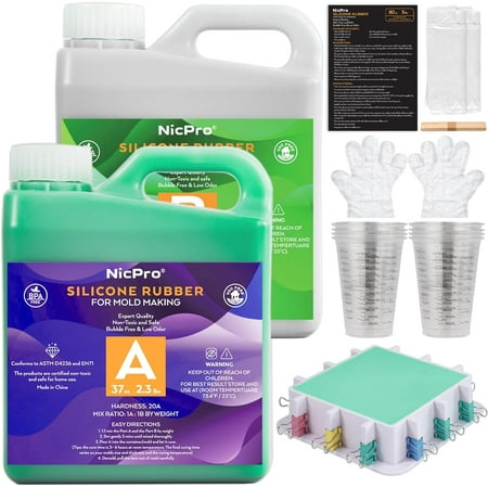 Nicpro 74oz Silicone Mold Making Kit, Platinum Liquid Silicone Rubber for Mold Maker, Translucent Flexible & Food Safe Mix Ratio 1:1 for Casting 3D Resins Molds DIY with Mold Housing, Mixing Cups