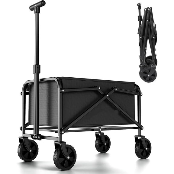 Collapsible Wagon Cart 220lbs Capacity, 4" Removable 360° Swivel Wheels & Adjustable, Waterproof 600D Oxford Fabric & MDF Base, All-Terrain Portable Utility Cart for Shopping, Garden