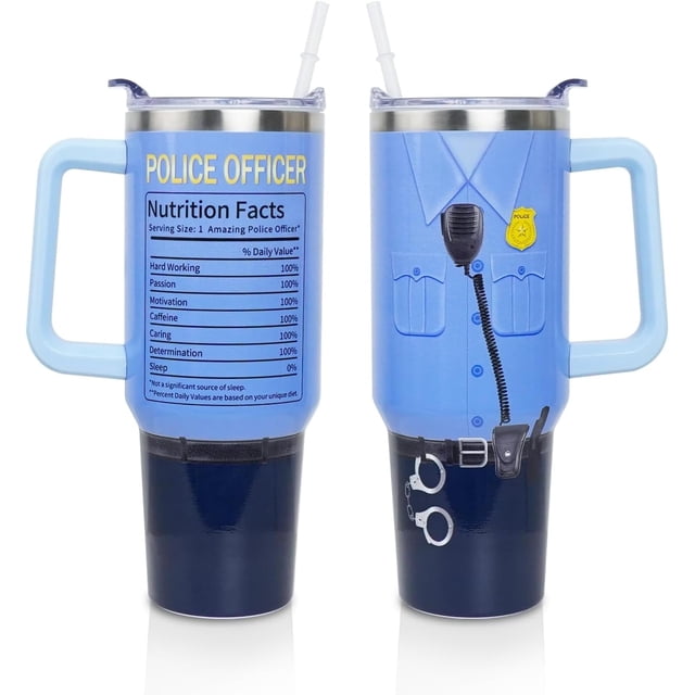 Police Officer Gifts for Men Him, 40 Oz Tumbler Cup with Handle and Lid Straw, Police Appreciation Gifts for Women Her Birthday Gift Ideal, 40 Oz Stainless Steel Tumblers Mug Water Bottle