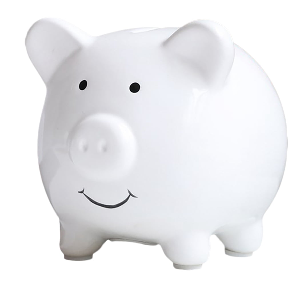 NEW WHITE PIGGY Bank Coin Money Collectible CERAMIC Savings Pig Toy Safe Box 
