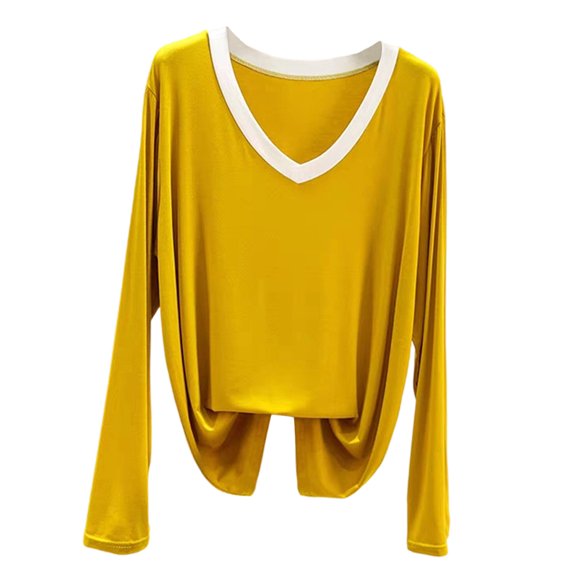 Ltctricy Long Sleeve Pajama Tops for Women Casual V Neck Sleepwear Summer Fall Loose Fit Comfy Lounge Shirts
