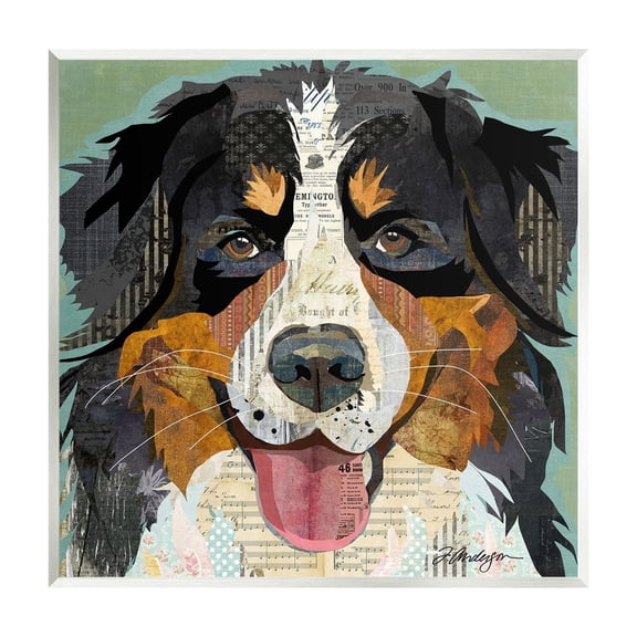 Stupell Industries Bernese Mountain Dog Portrait Layered Ephemera Collage Graphic Art Unframed Art Print Wall Art, Design by Traci Anderson