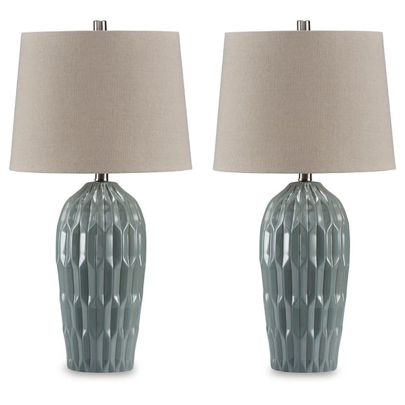 Signature Design by Ashley Hadbury Modern Ceramic Table Lamps - Set of 2, Pale Teal