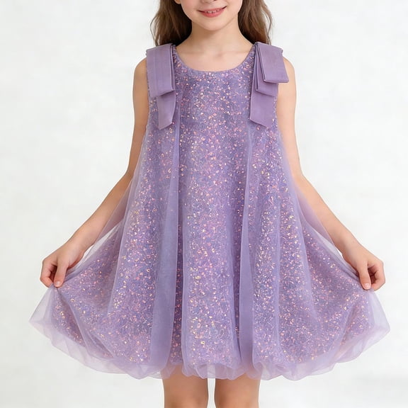 ATOGUTA Pretty Dresses for Girls Ruffle Tulle Tutu Dresses Cute Summer Party Princess Sundress Size 2T-10. Purple