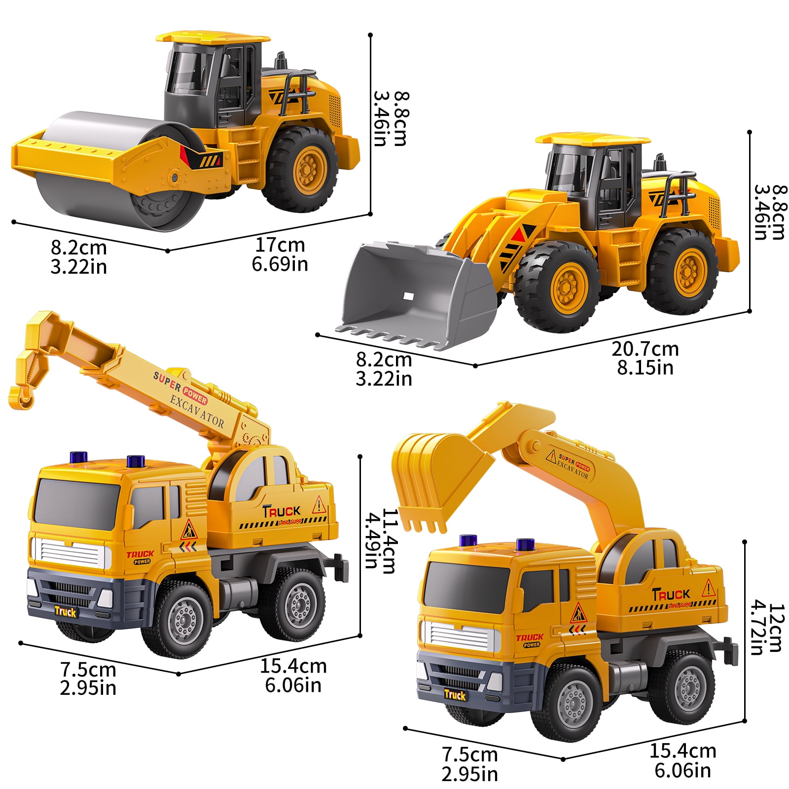 Lucky Doug ConstructionTruck Toy, 4 in 1 Construction Vehicle Toys - Excavators, Cranes, Bulldozer, Road Roller, Truck Toy for 3-6 Years Old Boy