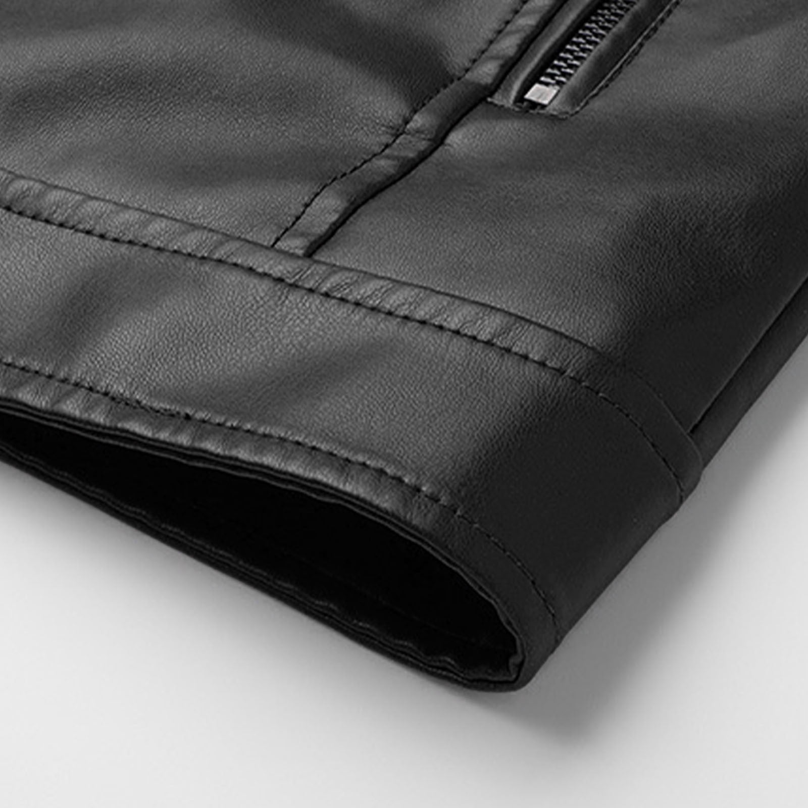 HOOMEUMY Men's Stand Collar Leather Jacket Casual Slim Fit Motorcycle Faux Leather Outerwear Windbreaker Coats with Pockets (Black,M）