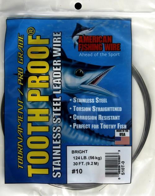 AFW TOOTH PROOF STAINLESS STEEL LEADER-Single Strand Wire-195LB Test 30FT BRIGHT