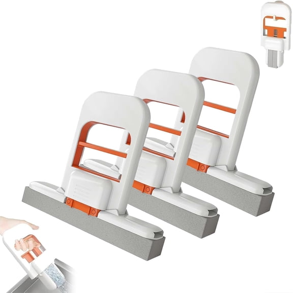 BUTOMKY 3Pcs Mini Foldable Desktop Mop - Self-Squeeze Sponge Cleaning Tool, Wet & Dry Use Portable Lazy Mop, No Hand Wash for Kitchen Counter Bathroom Glass Tile Car Small Spaces