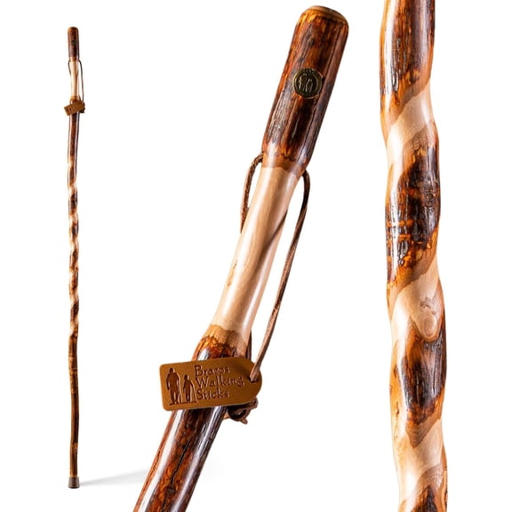 Brazos Rustic Wood Walking Stick, Twisted Hickory, Traditional Style Handle, for Men & Women, 55"