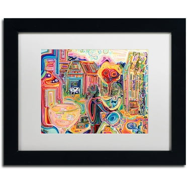 Trademark Fine Art "The Cow Sees Everything" Canvas Art by Josh Byer, White Matte, Black Frame