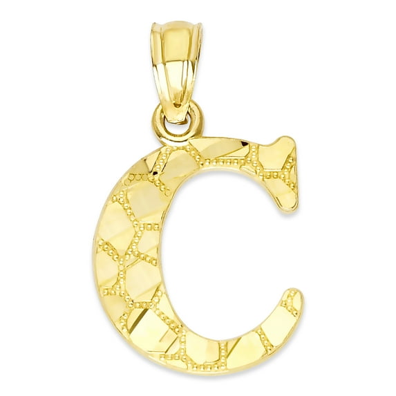 14k Solid Gold Nugget Initial Pendant Necklace, Personalized Letter Jewelry, Gifts for Her Letter C with 16 inch Chain