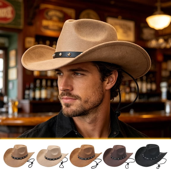 Western Cowboy Hat Wide Brim Sun Hat - Tibetan-Inspired Top Hat Style, Festival Costume Accessory, Windproof Chin Strap, Stiff Shape, Outdoor Travel Concert Camping Riding Hat