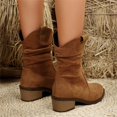 thumbnail image 4 of Willtoo Womens V-Cuff Slouch Mid Calf Boots Pointed Toe Stacked Block Heel Western Casual Booties Vintage Ruched Cowboy Boots, 4 of 5