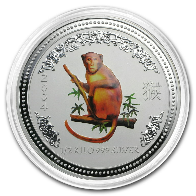 2004 Australia 1/2 kilo Silver Year of the Monkey BU (Colorized