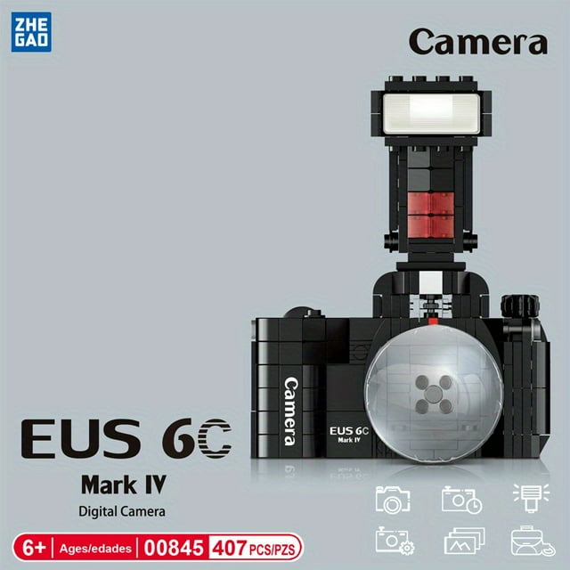 ZHEGAO Série Créative de Blocs de Construction, Modèle d'Assemblage de Microparticules d'Appareil Photo Polaroid Reflex Rétro de Simulation, Jouet Éducatif de Blocs de Construction pour Enfants, Cadeau Ornement