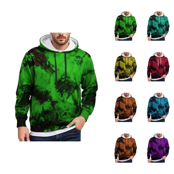 Men's Modern Tie Dye Hoodie Sweatshirt Long Sleeve Crewneck Relaxed Fit Unique Casual Pullover