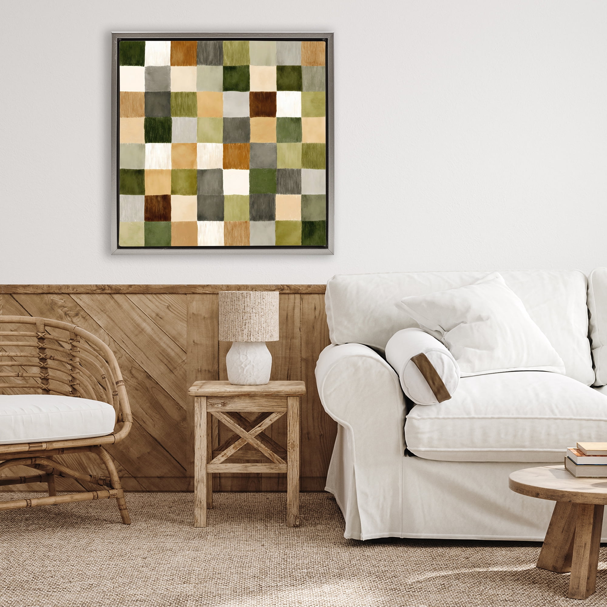Stupell Industries Checkered Earth Tones Gray Framed Floater Canvas Wall Art, design by Petal Prints Design