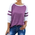 thumbnail image 3 of Women Stripe Splice Long Sleeve Crew Neck Shirt, 3 of 8