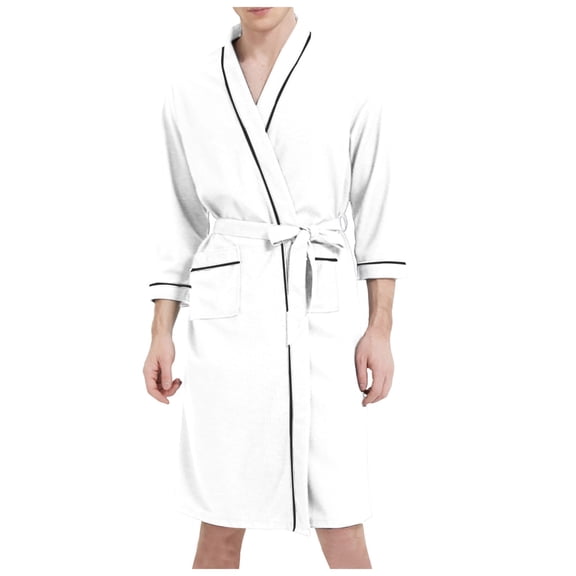 Bathrobe Men Lightweight Durable Soft Cozy Lightweight Spa Knee Length Pockets White Pajamas Sizes XL
