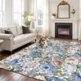 thumbnail image 2 of Blue Pink Spring Floral Area Rugs 5'x8', Washable Small Throw Rugs for Classroom Bedroom, Vintage Summer Botanical Indoor Outdoor Rug Non-Slip Low Pile Carpet Runner Reversible Floor Mats, 2 of 8