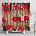 thumbnail image 1 of Festive Red Pickup Truck Shower Curtain with Christmas Trees & Snow - Rustic Wooden Plank Design, 1 of 4