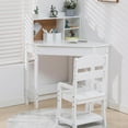thumbnail image 2 of Twister.CK Kids Study Desk Chair Set, Wood Corner Study Table with Adjustable Chair, Hutch, Corkboard, Pen Holder, Compact Children Homework Table Student Desk Set, White, 2 of 9