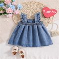 thumbnail image 3 of Toddler Denim Dress Baby Girl Summer Outfit Sleeveless Backless Bowknot Ruffle A-Line Dress, 3 of 7