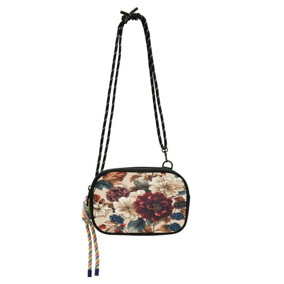 Stylish Crossbody Phone Bag Purse Handbags Adjustable Strap, Compact Design for Essentials Burgundy Hydrangeas