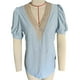 thumbnail image 1 of Blusa de manga corta con encaje de ganchillo y cuello en V para mujer, camisa hueca informal elegante a la moda para fiesta de citas, 1 of 3