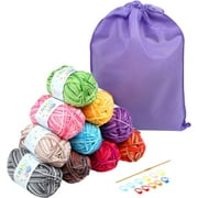 Naler 10 Skeins 100% Acrylic Yarns,10 Colors Crafting Knitting Crochet Yarn Set,Purple Storage Bag,1.76oz/50g,1640 Yards
