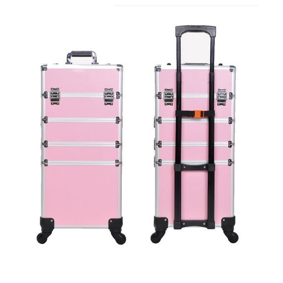 EasingRoom 4 in 1 Aluminum Rolling Trolley Makeup Case Cosmetic Organizer, Pink