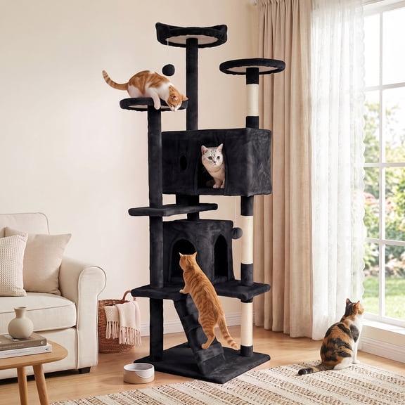 XF XINFENG 70" Cat Tree Tower Playhouse for Indoor Cats with Scratching Posts, Multi-Level Pet Cozy Condo Furniture, Dark Gray