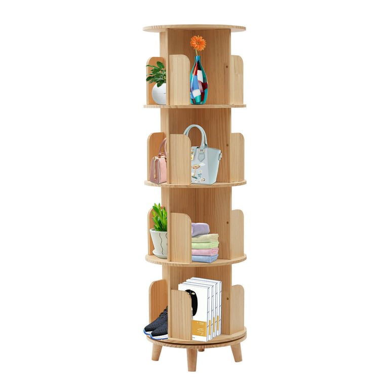  Rotating Bookshelf 360 Display 4 Tier Floor Standing Bookcase  Storage Rack for Kids&Adults Solid Wood Bookshelf Organizer : Home & Kitchen