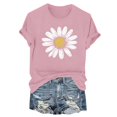 thumbnail image 3 of NAMTYQX Spring Tops for Women 2025 Short Sleeve Graphic Trendy Fullprint Loose Fitting Stretch Cool Plus Size Crewneck Women's Blouses Pink Size L, 3 of 5