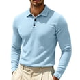 thumbnail image 3 of GrmtClth Polo Shirts for Men Long Sleeve Waffle Textured Knit Fabric Three Button Collared Stretchy Breathable Golf Business Casual Daily Tops Light Blue L, 3 of 7
