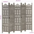thumbnail image 4 of vidaXL Hand carved 5-Panel Room Divider Grey 200x165 cm Solid Mango Wood, 4 of 5