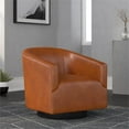 thumbnail image 2 of Gaven Caramel Faux Leather Wood Base 360 Degree Swivel Accent Chair, 2 of 8