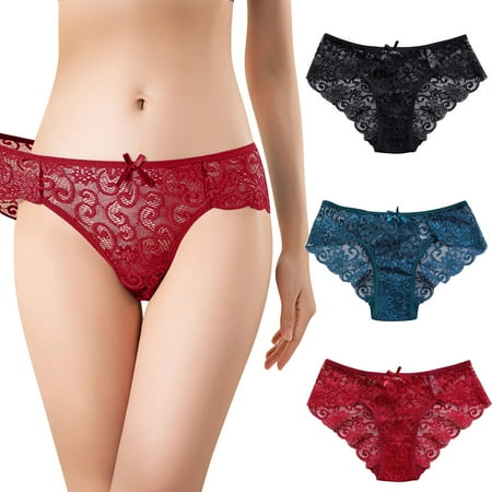 

WZHKSN Lady Lace Panty Black Green Red Sexy Briefs 3-Pack