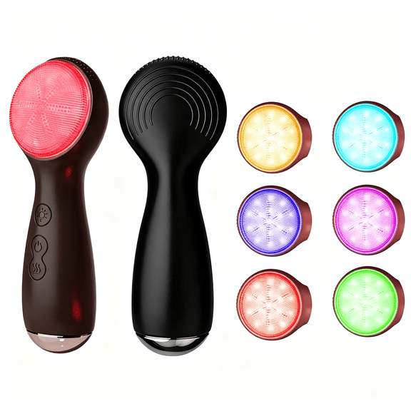 BPPEG Colorful LED Silicone Face Brush,Sonic Vibration;Heat Sensation(Black)|Waterproof with 3 Modes;Ergo Handle-Ideal for Travel;Home Spa