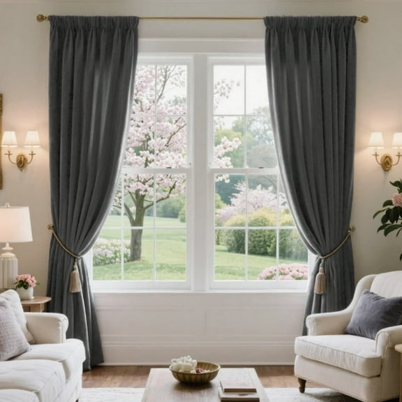 SMILETIME Velvet Curtains with Rod Pocket, Thermal Insulated Super Soft Privacy Noise Reducing Light-Filtering Velvet Curtains for Living Room Bedroom, 2 Panels