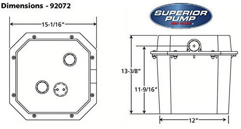 Superior Pump 92072 1/3 HP Pre-Assembled Submersible Remote Sink Drain Utility Water Pump. Black