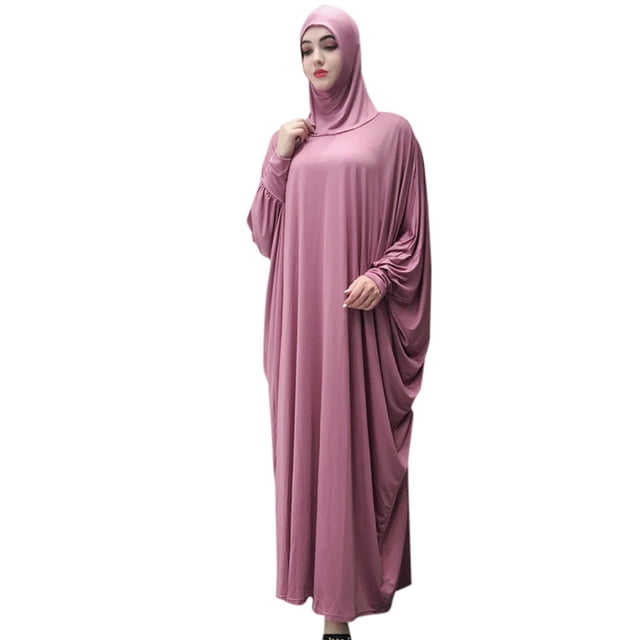 Prolriy Robes pour Femmes Manches 2025 Robe Unie Couvre-Chef Chauve-Souris Cardigan Robes Couleur Ramadan Vêtements Musulmans Robes pour Femmes Rouge Pastèque Taille Unique