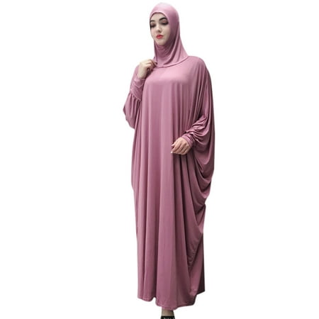 

BELLZELY Pajamas for Women Plus Size Clearance Muslim Women Solid color Headgear mosque bat sleeve robes Cardigan Ramadan Dress