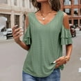 thumbnail image 2 of Plebaso Women's Cold Shoulder Tops Summer V Neck Casual Eyelet Loose Tunic Blouse Vacation Beach Clothes, 2 of 5