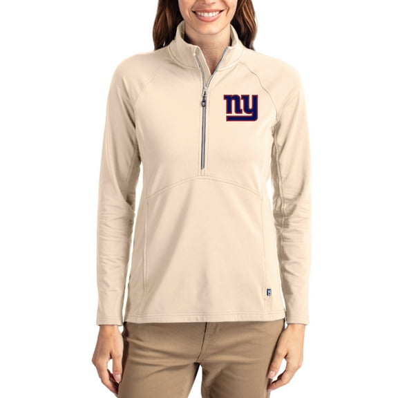 Women's Cutter & Buck Tan New York Giants Adapt Eco Knit Stretch Recycled Raglan Half-Zip Pullover