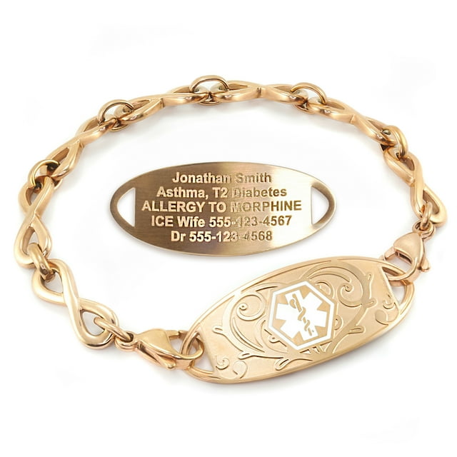 MedicEngraved Rose Gold Stainless Steel Custom Medical Alert Bracelet - 6mm Infinity Link