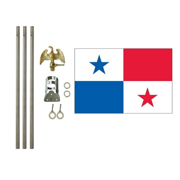 3x5 Polyester Panama Flag with 6 foot pole Kit; Contains a 3x5 Polyester Flag, a 6 foot long 3/4inch Diameter Aluminum Pole and a Bracket