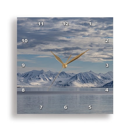 3dRose, Svalbard, Norway. Landscape of mountain, water and clouds., 15x15 Wall Clock